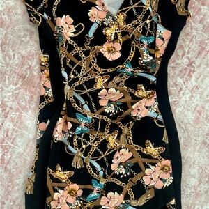 Floral Chain Print Tight Wrap Dress